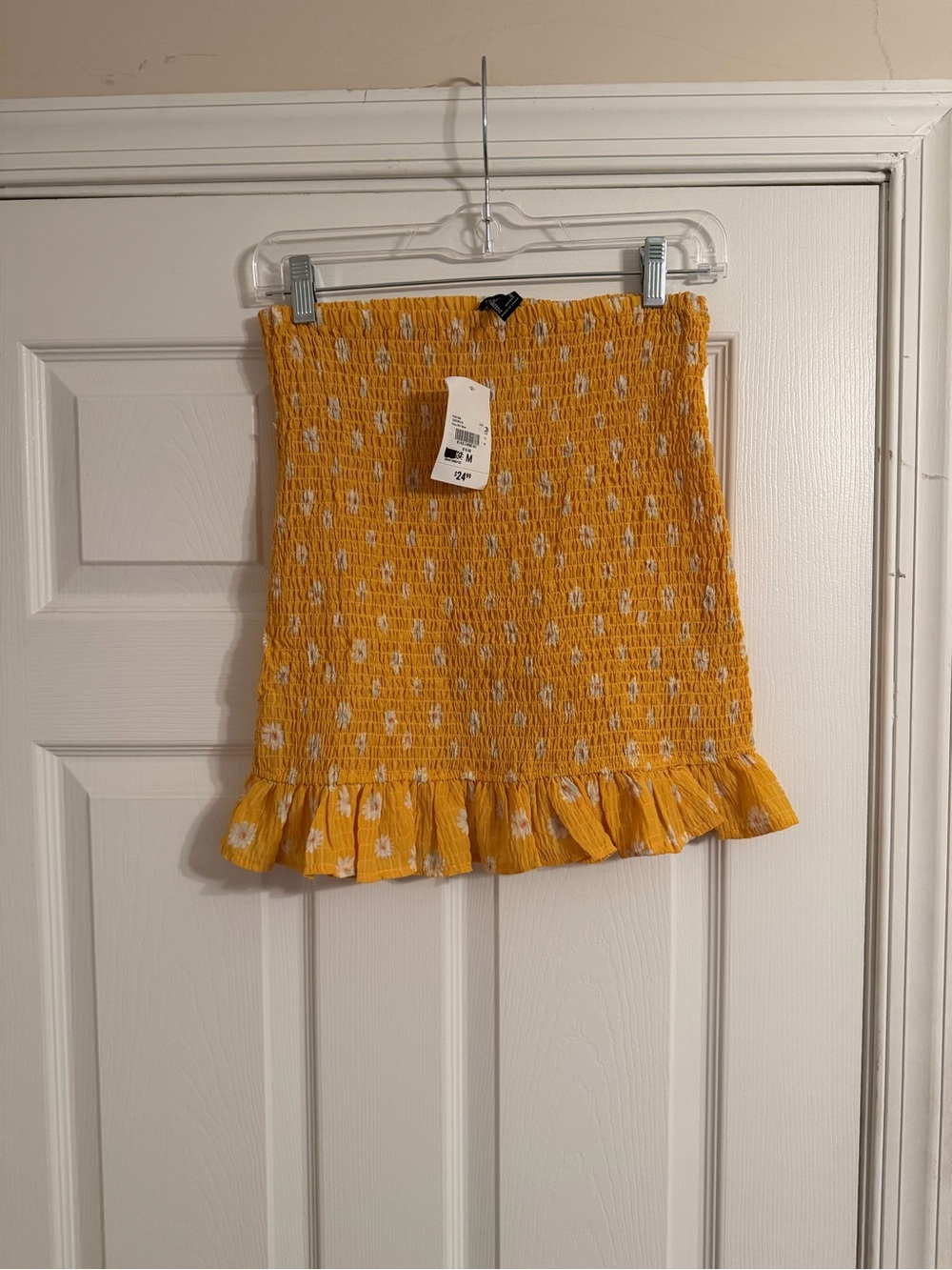 Forever 21 Yellow Floral Smocked Ruffle Mini Skirt